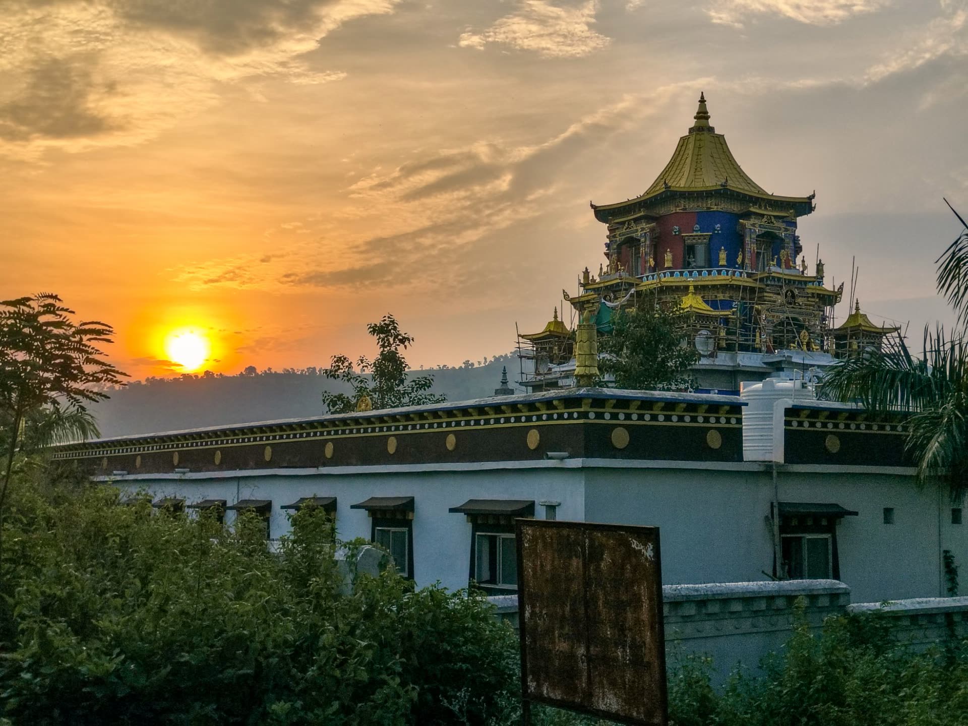 The Zangdok Palri temple at sunset